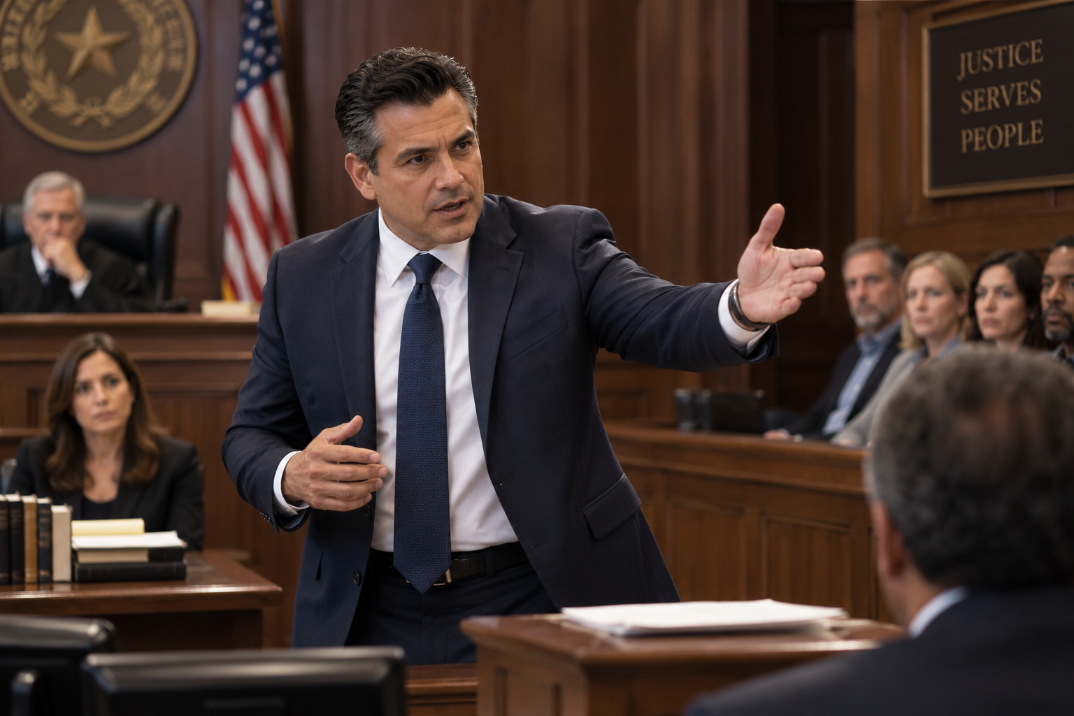 Manny Herrera presenting in a courtroom